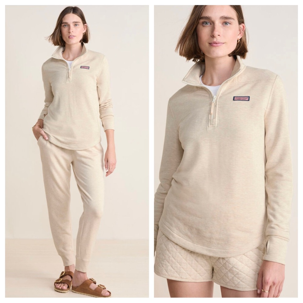 Vineyard Vines Dreamcloth Relaxed Shep Shirt Half Zip Pullover Oatmeal Heather